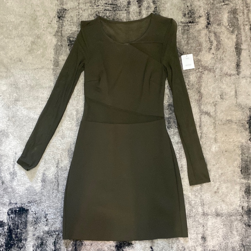 NWT Silence + Noise Mesh Olive Green Bodycon Dress Party Urban Outfitters XS